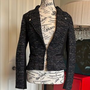 White House Black Market Black Tweed Moto Blazer